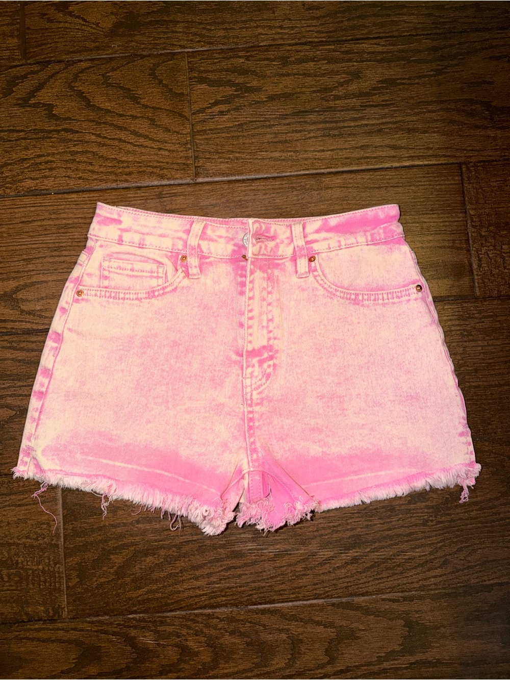 YMI Pink Acid-Wash High Rise Denim Shorts